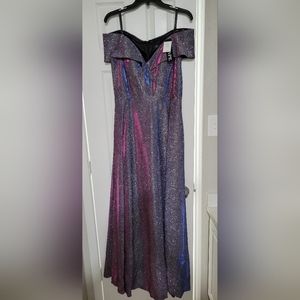 NWT Xscape prom dress size 12, Off-the-Shoulder, glitter floor length gown